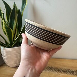 Artisan Speckled Ceramic Bowl Black Striped Studio Pottery Volcano Detail 6.5"